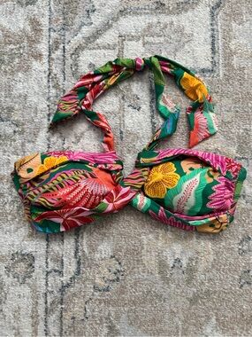 Tropical Floral Bandeau Halter Top - Green Multicolor large